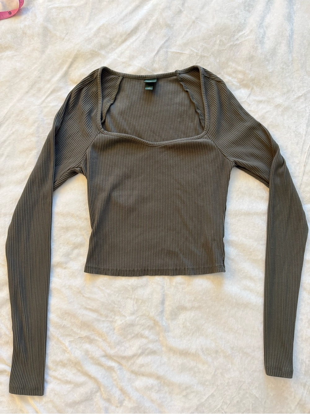 wild fable Olive Green Ribbed Square-Neck Long Sleeve Top XS